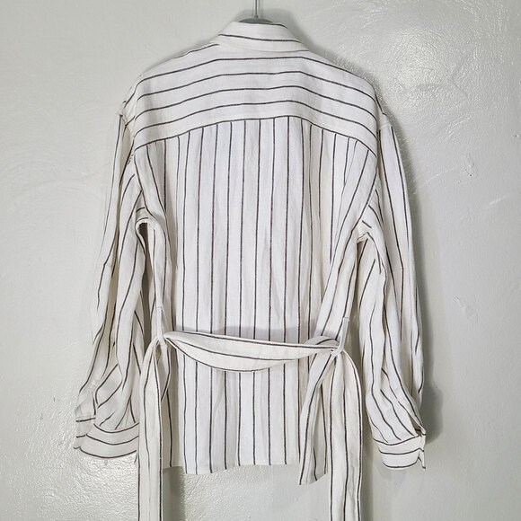 RALPH LAUREN NWT Linen Striped Belted Utility Shirt Jacket in Cream Brown Size 6 - Picture 6 of 13